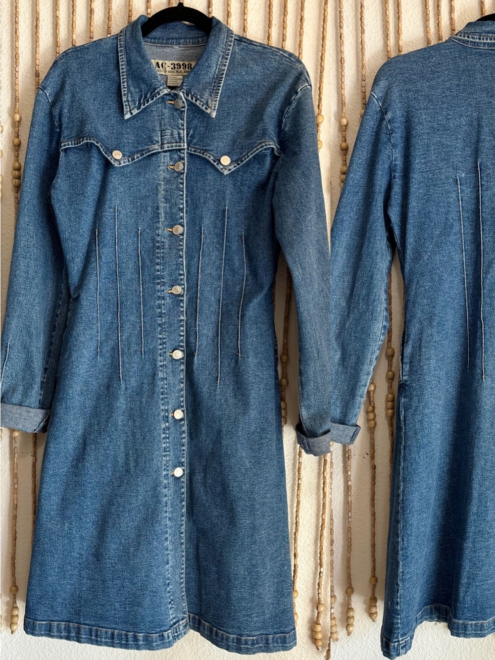 AC-3998 Vintage 90s Denim Butter Mom Western Boho Long Sleeve Button Down Dress